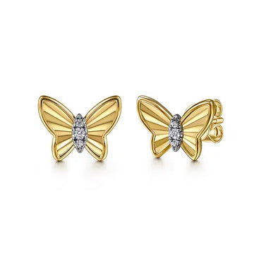 GABRIEL & CO- Butterfly- 14K Yellow Gold Diamond Butterfly Stud Earrings